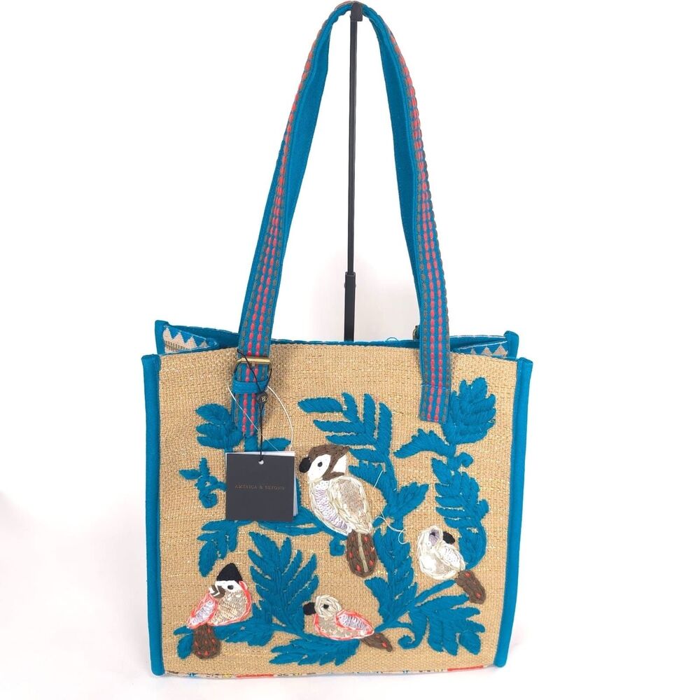 America & Beyond NEW Shoulderbag Tote Sequin Birds Embroidered DYED HAND TREATED